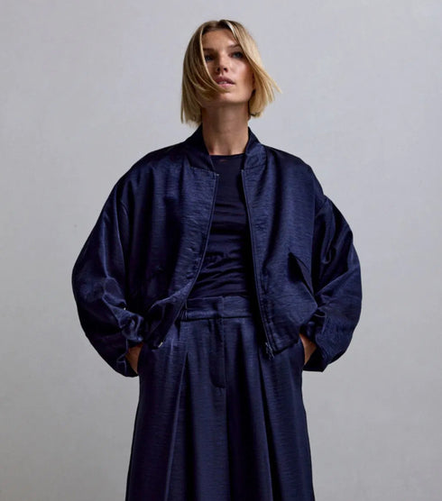 Femmes du Sud lacy satin navy bomberjacket